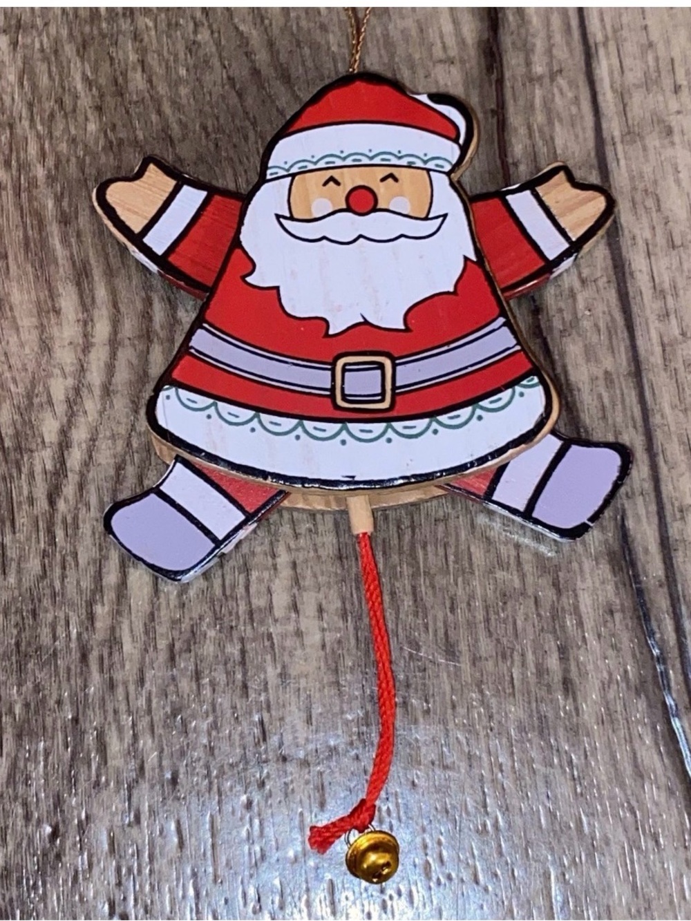 1987 American Greetings JUMPING JACK SANTA Christmas Tree WOODEN ORNAMENT